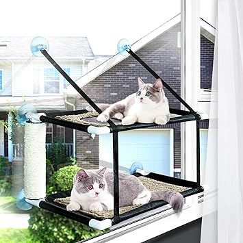 Cat Window Perch, Window Seat, Double-Level Cat Window Hammock, Indoor Cat Window Seat with Sisal Column