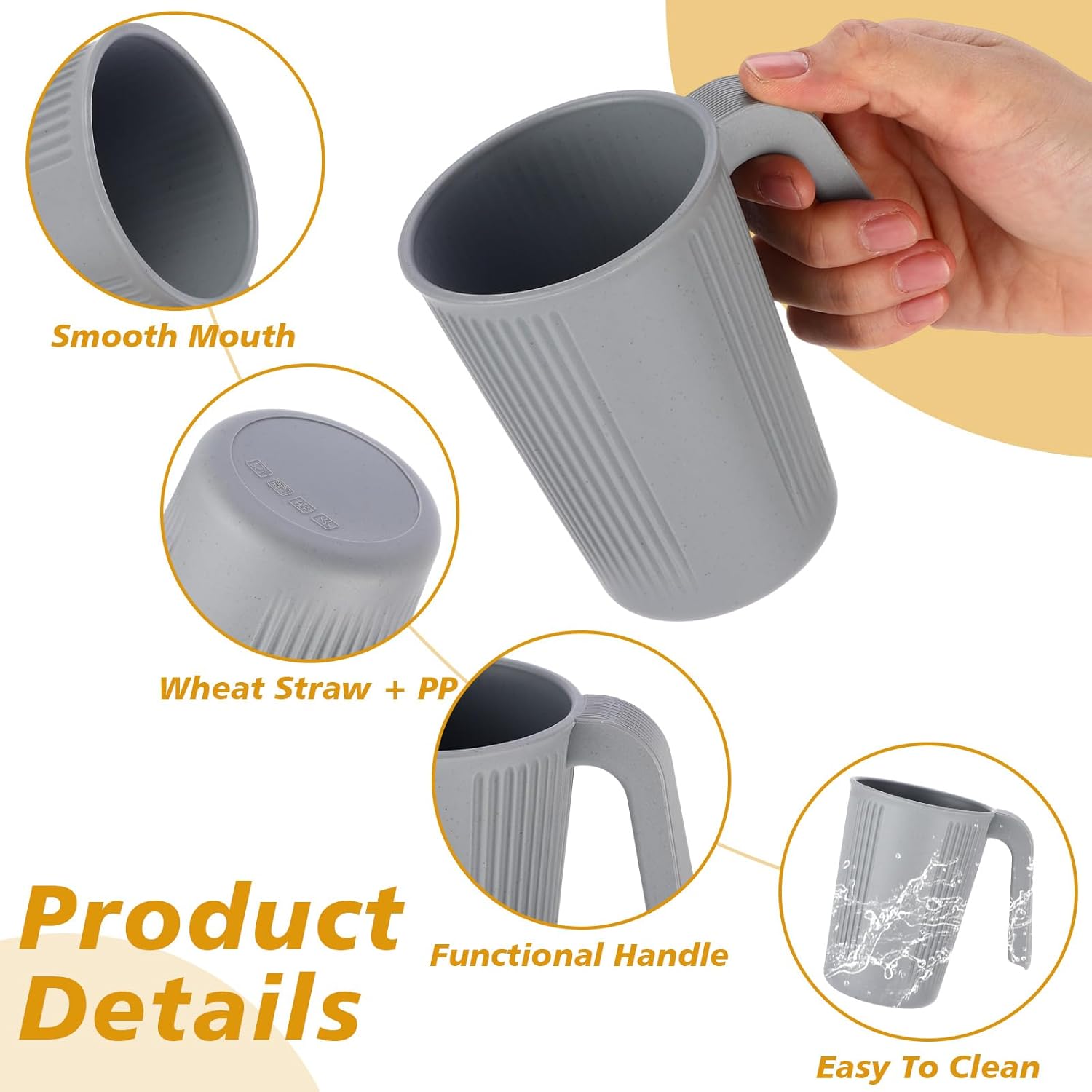 Dandat 16 Pcs Wheat Straw Cup with Handle Colorful Wheat Straw Mug Stackable Plastic Coffee Cups 12oz Unbreakable Reusable Plastic Coffee Mug Dishwasher Safe for Milk Tea,4.3x3 Inch (Dark Colors)