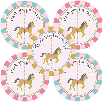 Carousel Thank You Stickers, Birthday & Baby Shower Favor Labels, Set of 30