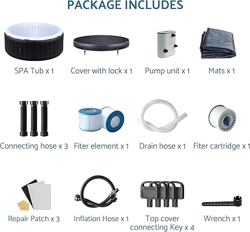 Miniatura 8 de Spa inflable para bañera de hidromasaje forma redonda portátil para 4 personas con 120 chorros de burbujas y bomba de calentamiento se adapta a