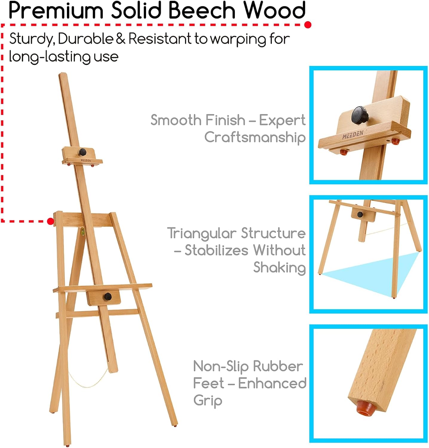 MEEDEN Art Easel Stand for Painting - Beech Wood Adjustable Easel Painting Holds Canvas up to 43" - Wooden Artist Easel for Adults Paint Wedding Sign Poster Display - Natural