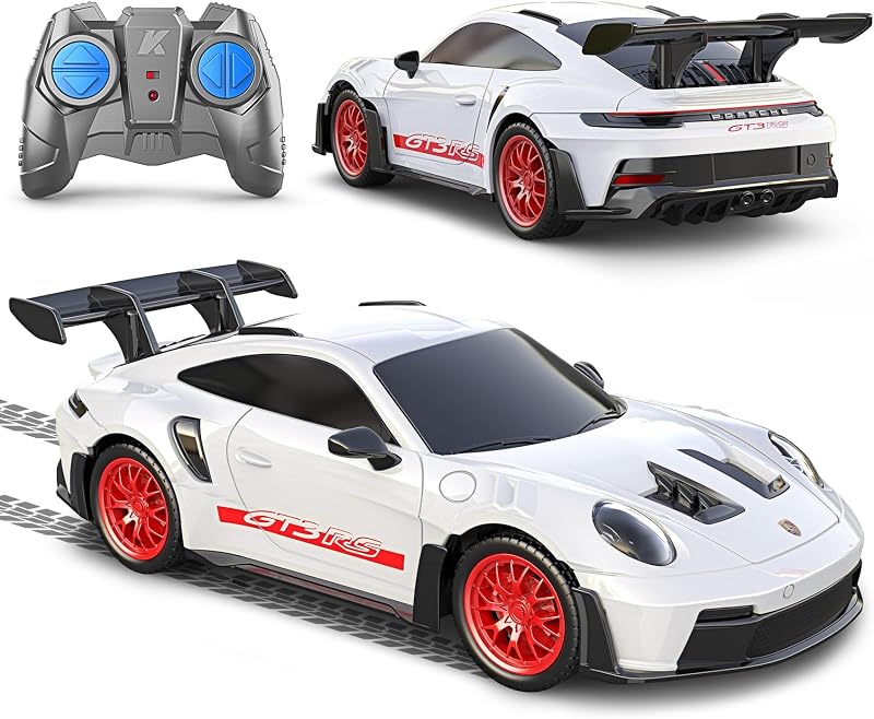 AEROQUEST 1:24 Porsche Remote Control Car（911 GT3 RS-White） | Officially Licensed,Birthday Gift,Toys for ages 3-8,Electric Sport Racing,front-light ,2.4GHz-supports multi-play