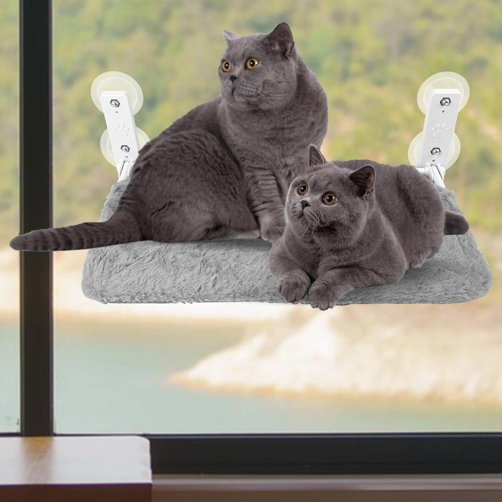 Chiluxendo Katzenhängematte, Hängematte Katze, Katzen Hängematte, Katzenliege Fenster, Katzenbett Fensterbank, Fensterbrettauflage Katze, Katzen Fensterbankliege, Hängemattensitz Fensterscheibe, Grau