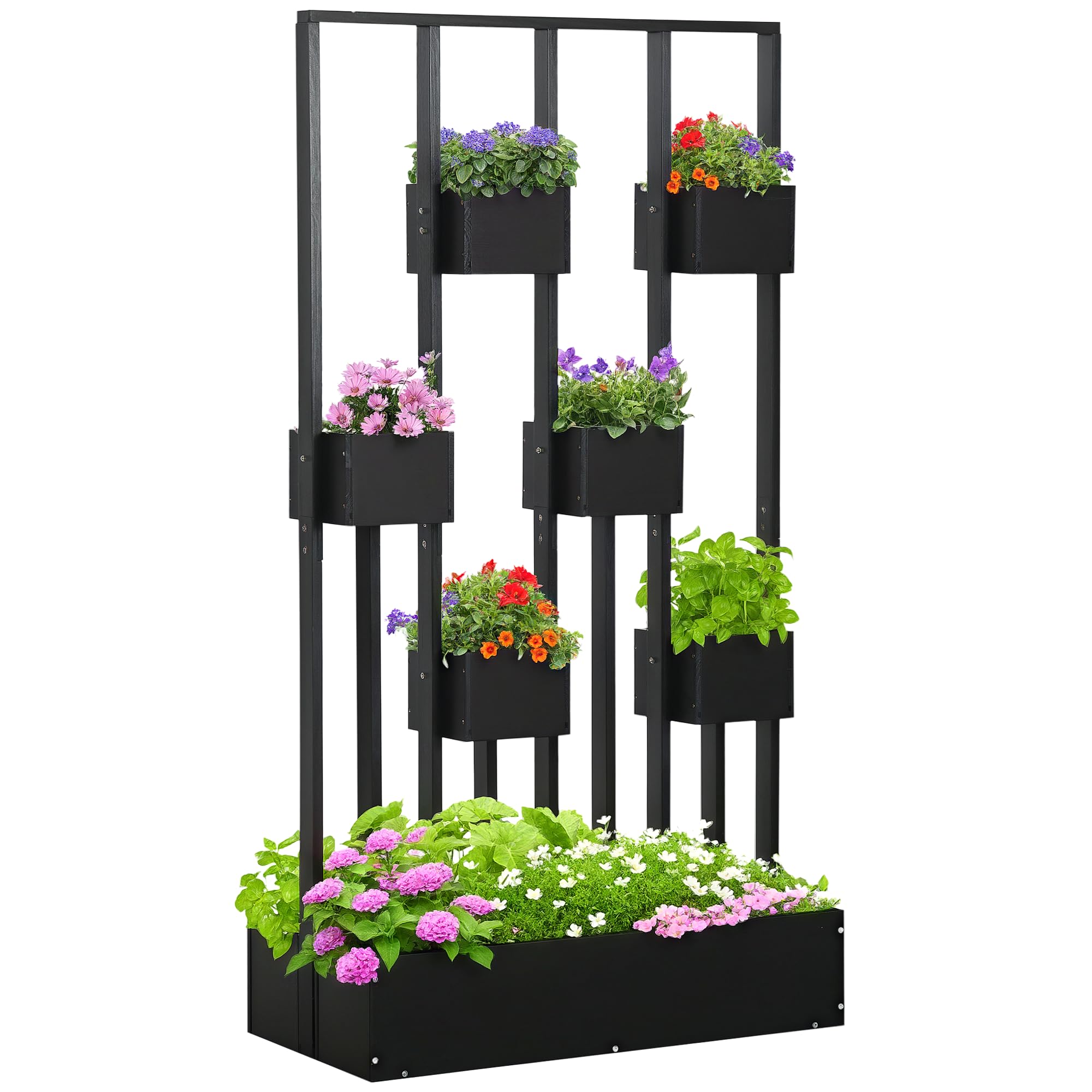 Outsunny Jardinière surélevée Treillis Tissu Non Tissé 90 x 45 x 170 cm | Bois, pour Fleurs, Légumes, Plantes ou Herbes Aromatiques