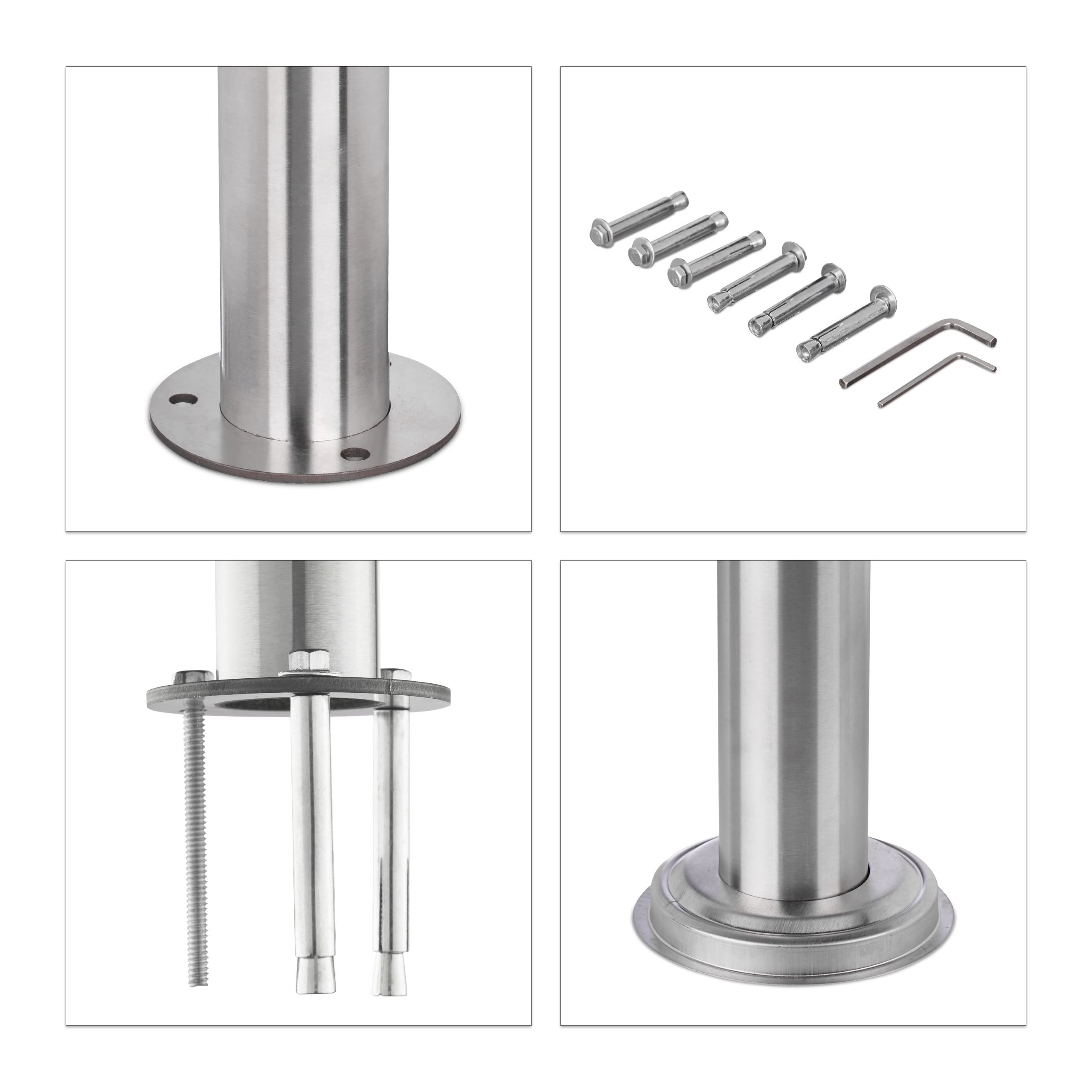 Relaxdays Treppengeländer Edelstahl Set, für Innen und Außen, Handlauf, 1,0 m lang, 2 Pfosten, ohne Querstreben, silber