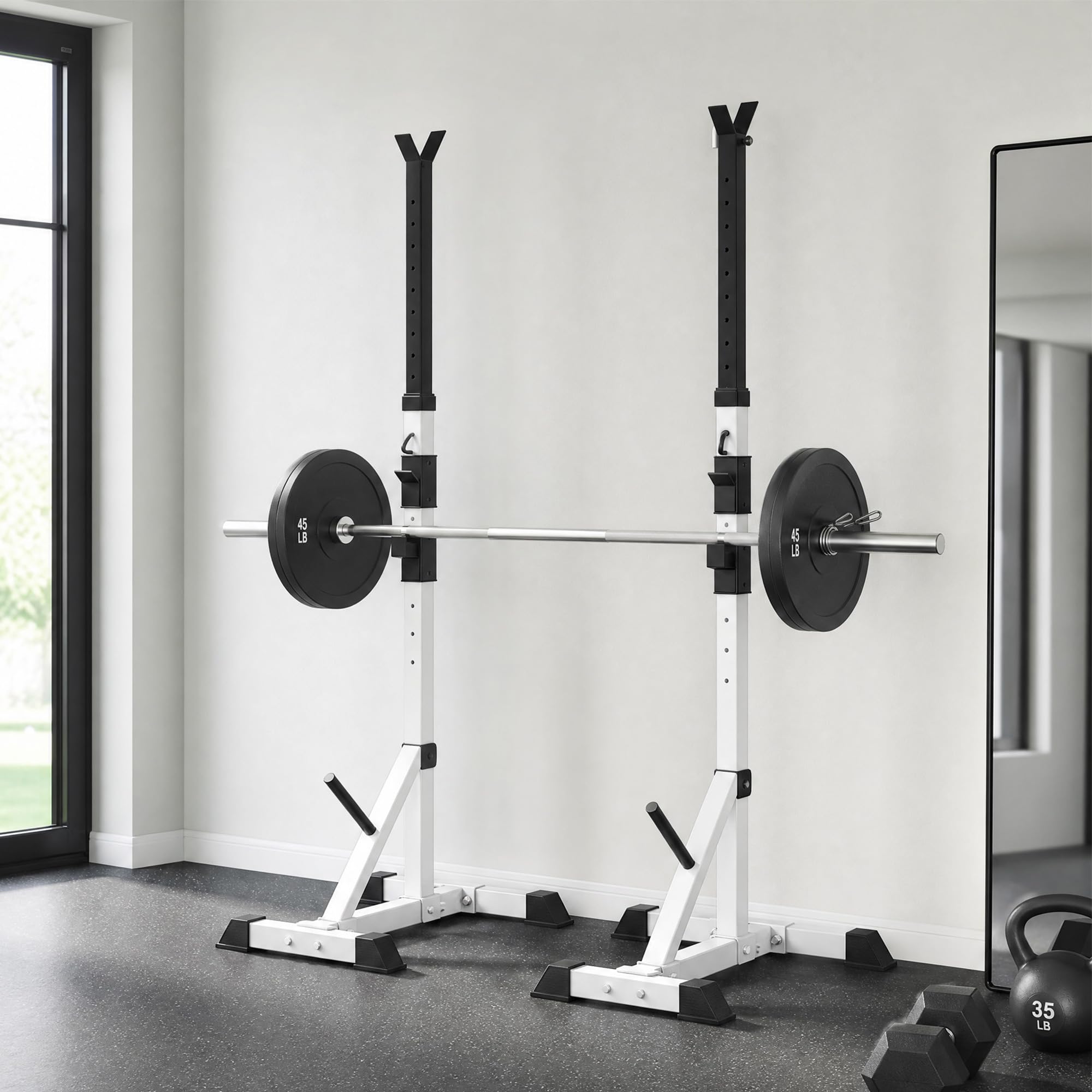 HOMCOM Soporte para Barras de Pesas Altura Ajustable 200 kg Plata Negro | Rack Musculación, Marco de Acero, para Entrenamiento en Gimnasio Casa