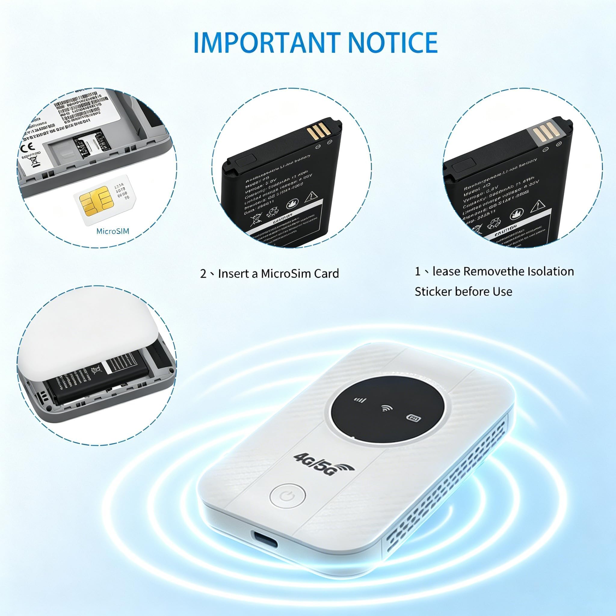 Routeur de voyage portable WiFi 6, routeur WiFi de poche 5G avec fente pour carte SIM déverrouillée, MiFi 4G/5G LTE CAT4 300 Mbps, 2100 mAh, 12 h d'autonomie, WPA2, prend en charge plus de 20