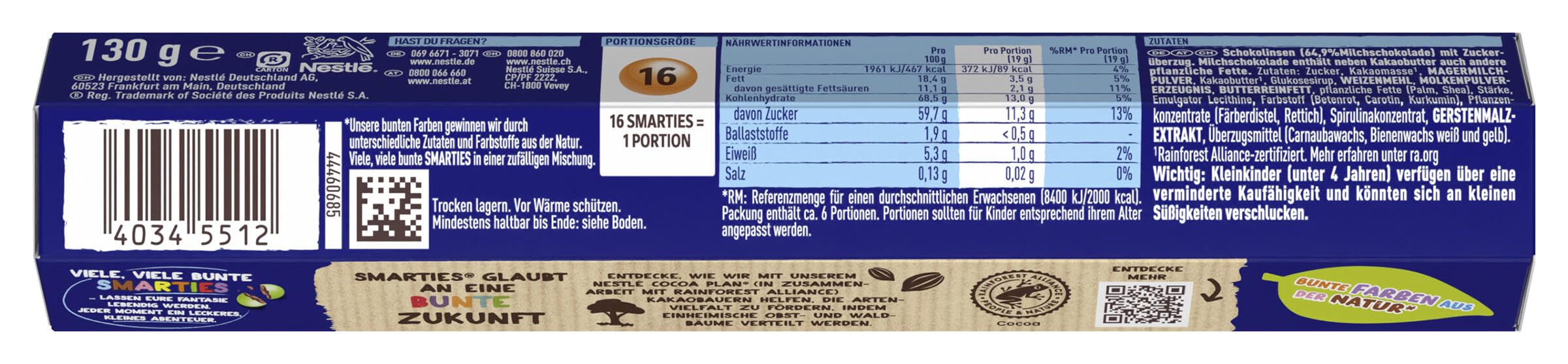 Nestlé SMARTIES Riesenrolle bunte Schokolinsen Hexagonrolle 20er Pack 20 x 130g