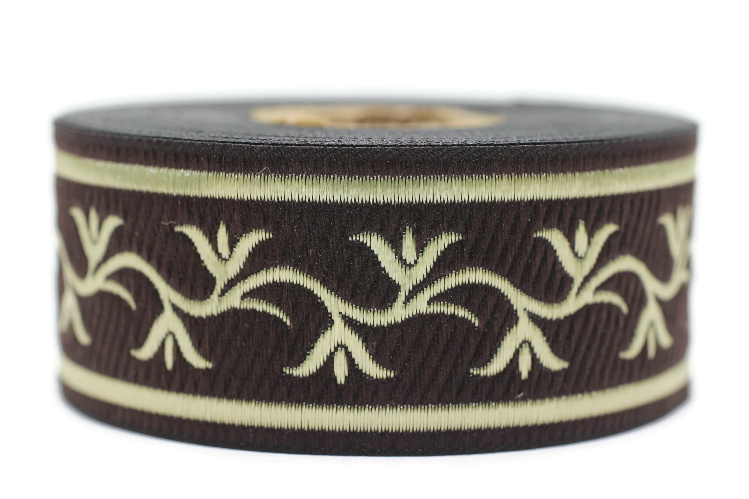 Ruban jacquard médiéval marron et doré de 35 mm pour décoration et cadeau