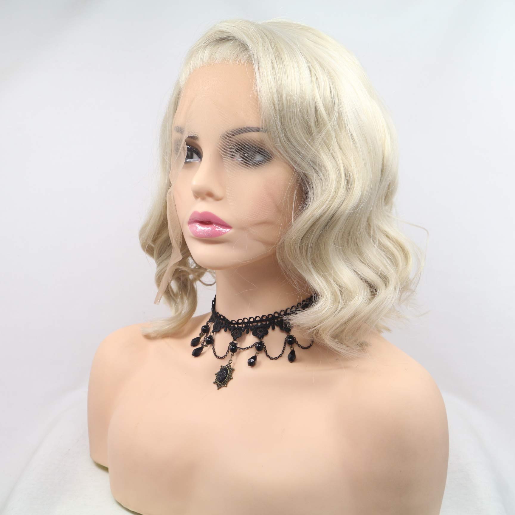 Xiweiya Short Mixed Blonde Curly Cosplay Lace Front Lace Wigs Synthetic Blonde Curly Heat Resistant Fiber Wigs Middle Parting Short Blonde Curly Wig for Women drag queen 14 inch… - Image 3