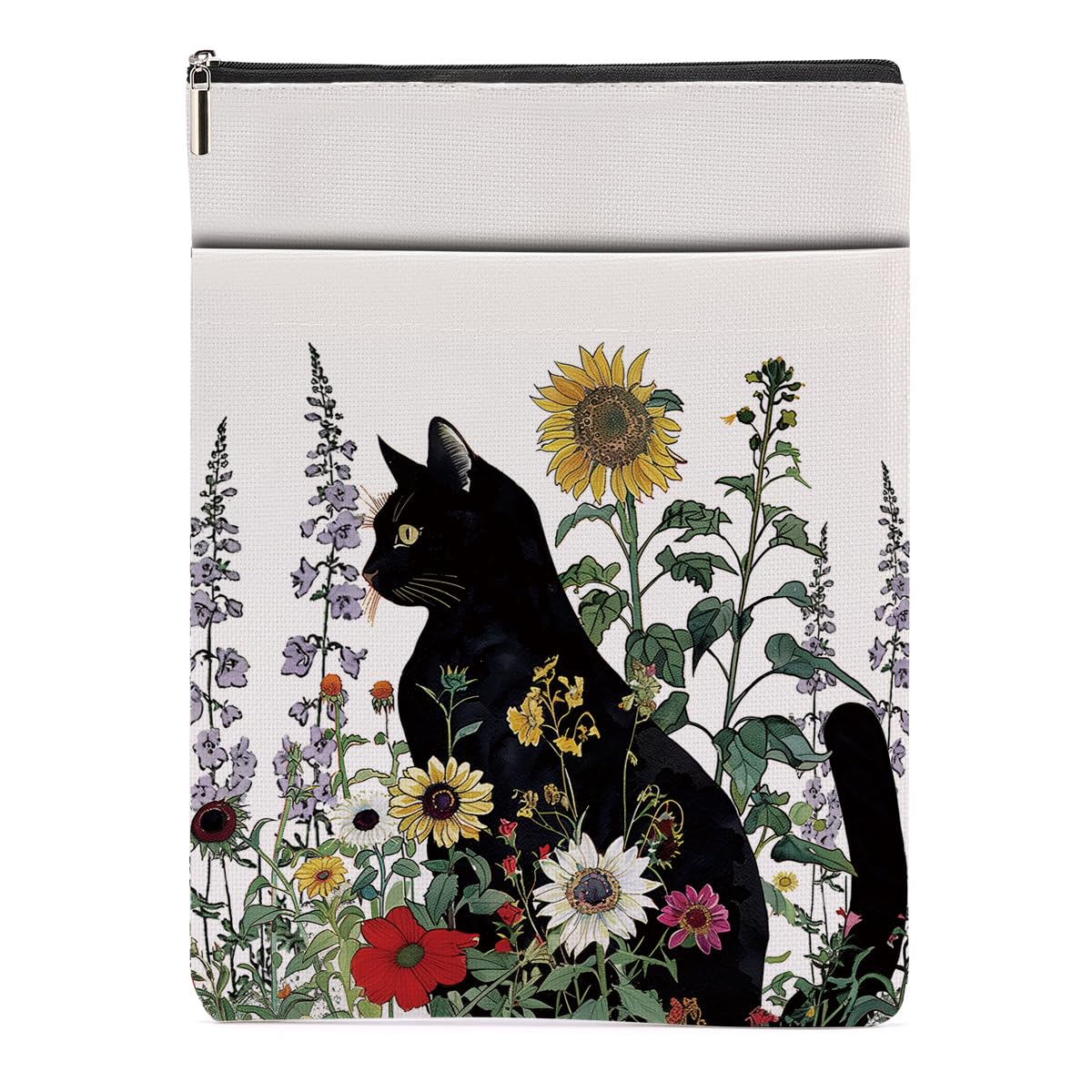 Funda floral para libros de gatos, regalos para amantes de los libros, regalos para gatos, protector de libro con cremallera y bolsillo frontal, accesorios para libros, regalos para amantes de los
