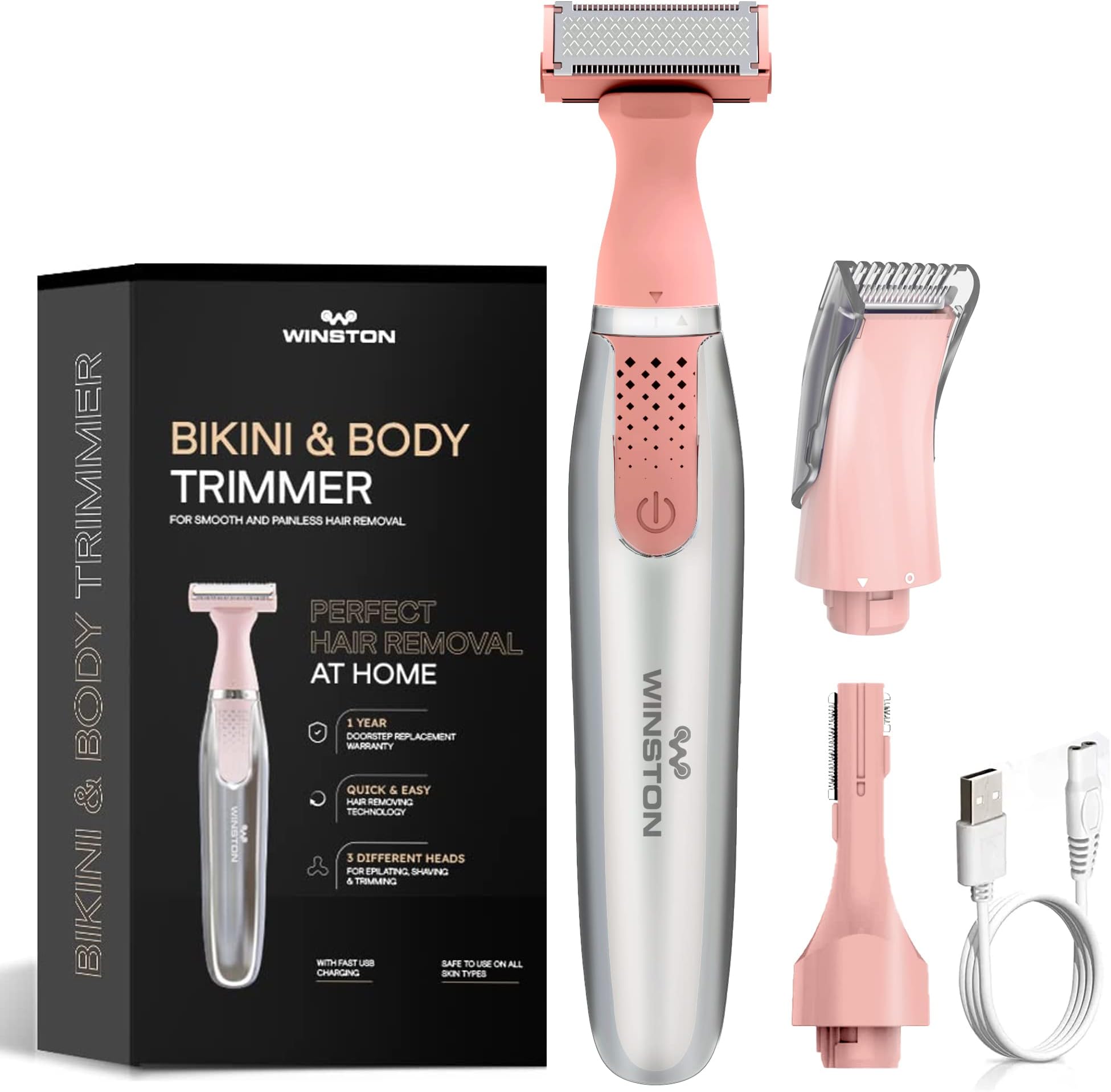 WINSTON Rechargeable 4-in-1 Multi-Purpose Full Body & Bikini Trimmer for Women | Gold, Modern & Sleek, 1 Year Warranty