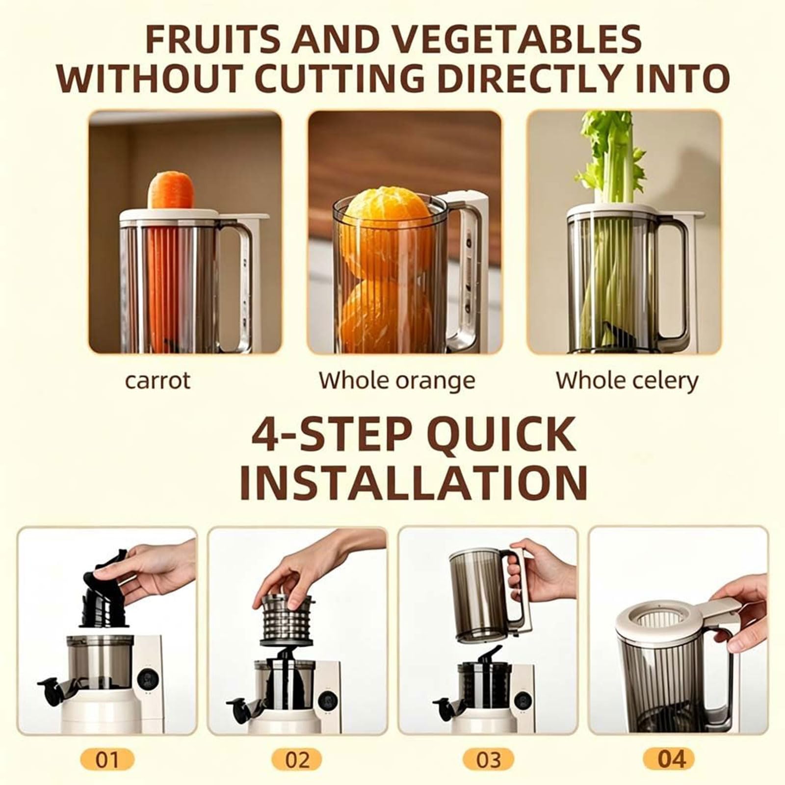 Extractor de Jugo Lento Eléctrico 200W, Exprimidor de Prensado en Frío con Entrada de 80 Mm, Filtro de Tiras y Alto Rendimiento de Jugo, Extractor de Prensado en Frío para Frutas y Verduras white