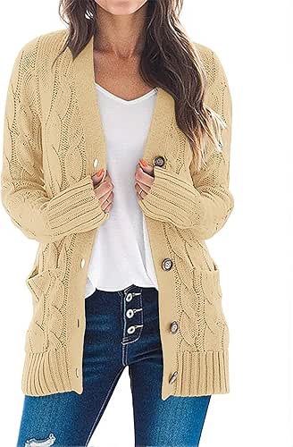 MEROKEETY Women's 2025 Fall Long Sleeve Cable Knit Sweater Open