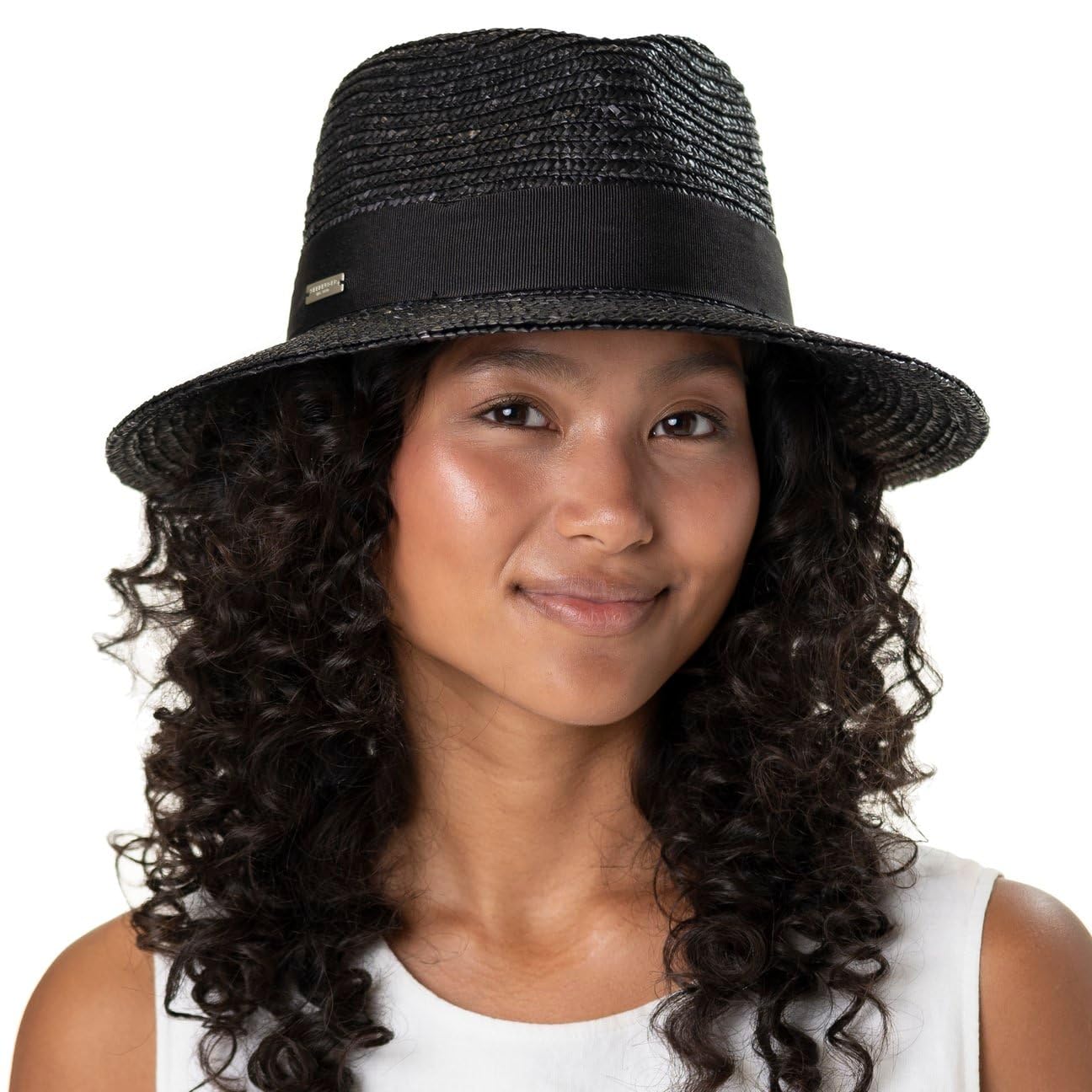 Seeberger Sombrero de Paja Rileja Mujer - Trenzado Verano con Banda Grosgrain Primavera/Verano