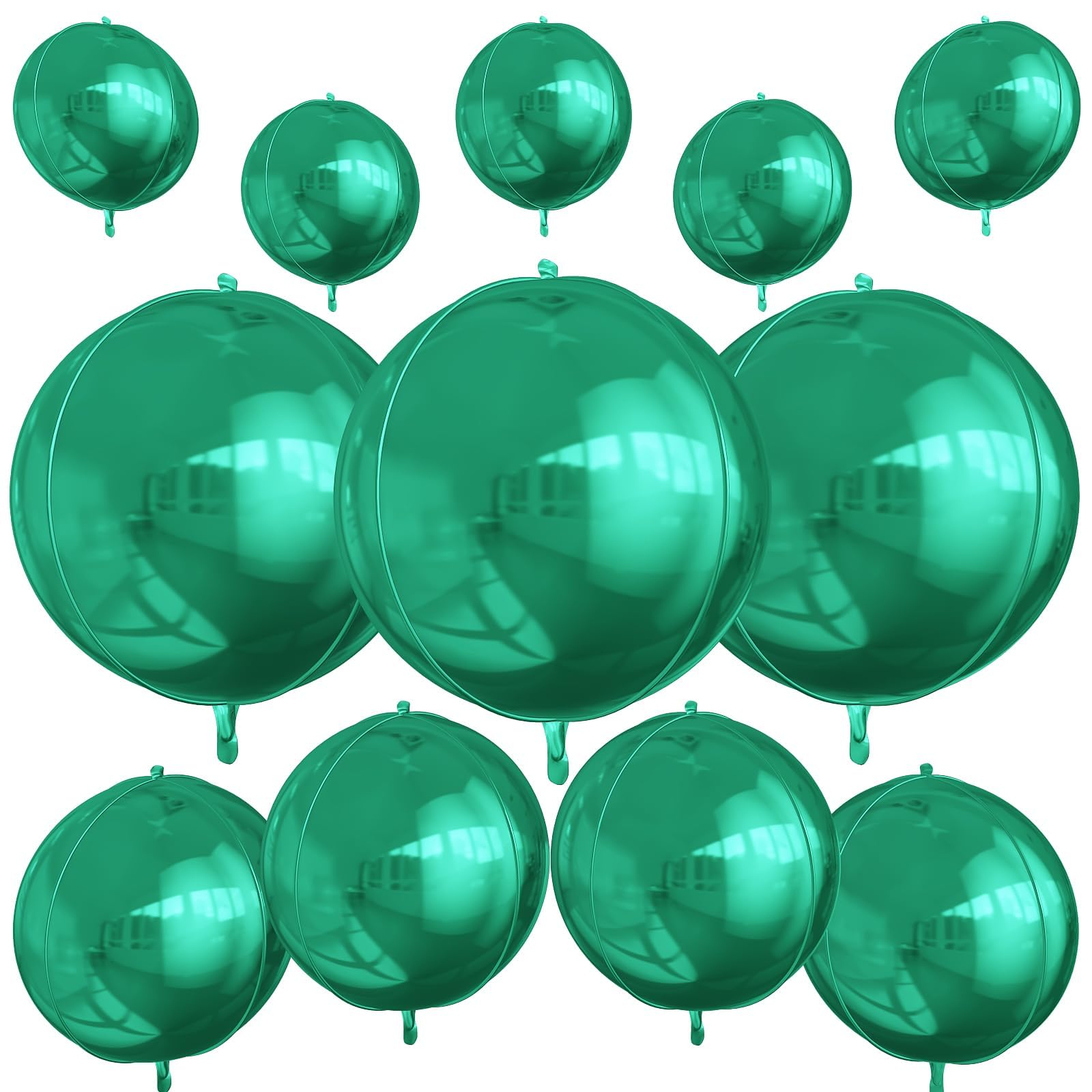 12Pcs Green Round Foil Balloons, 22" 15" 10" 4D Helium Ball Balloon, Metallic Green Foil Balloon for Birthday Graduation Wedding Anniversary New Year