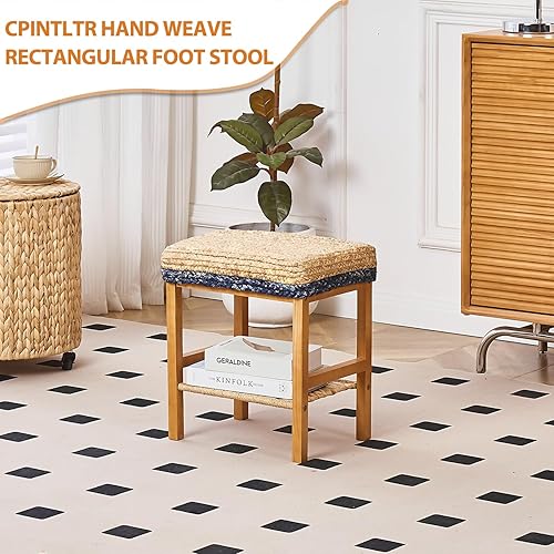 Miniatura 5 de Cpintltr Puf otomano tejido a mano de hierba marina azul, 16 x 13 x 17.5 pulgadas