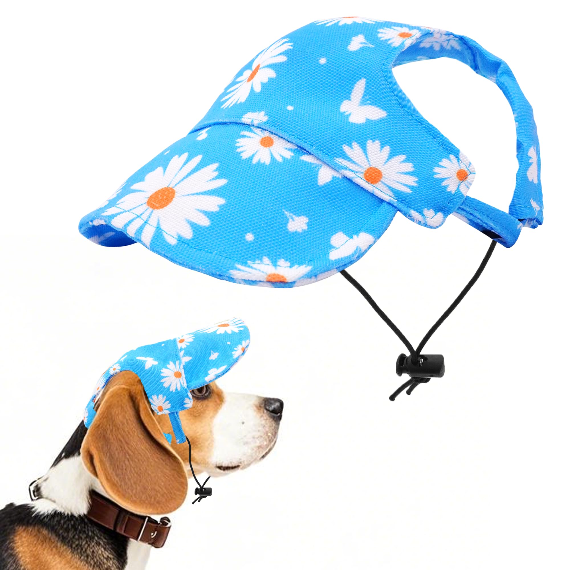 Dog Sun Hat Baseball Cap for Small Puppy Doggie Doggy Cats with Ear Holes Adjustable Drawstring Waterproof UV Protection Floral Blue S
