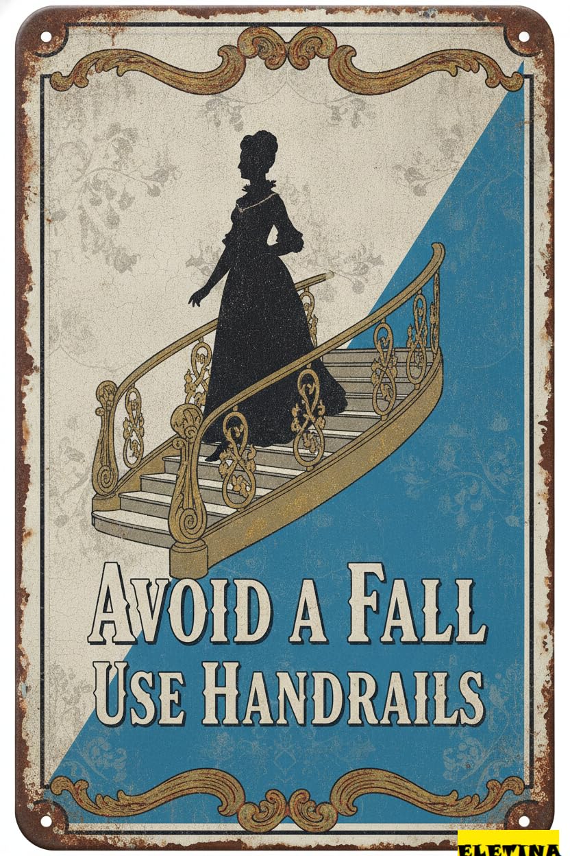 Avoid A Fall Use Handrails Metal Warning Sign Yard Road Street Gate Fence Decor 8x12in
