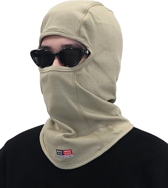 BOCOMAL FR Balaclava Face Mask Midweight Flame Resistant Covering Weld Hood | NFPA2112 CAT2,100% Cotton Flame Resistant Knit,Welding Helmet Liner,One Size Fits all,Prewash/Preshrunk,FR UL tag front