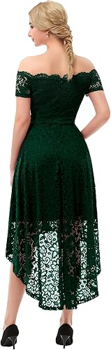 Miniatura 6 de Dressystar Vestido de Cóctel de Encaje para Mujer Hi-Lo con Hombros Descubiertos para Dama de Honor Vestido de Fiesta Formal Swing