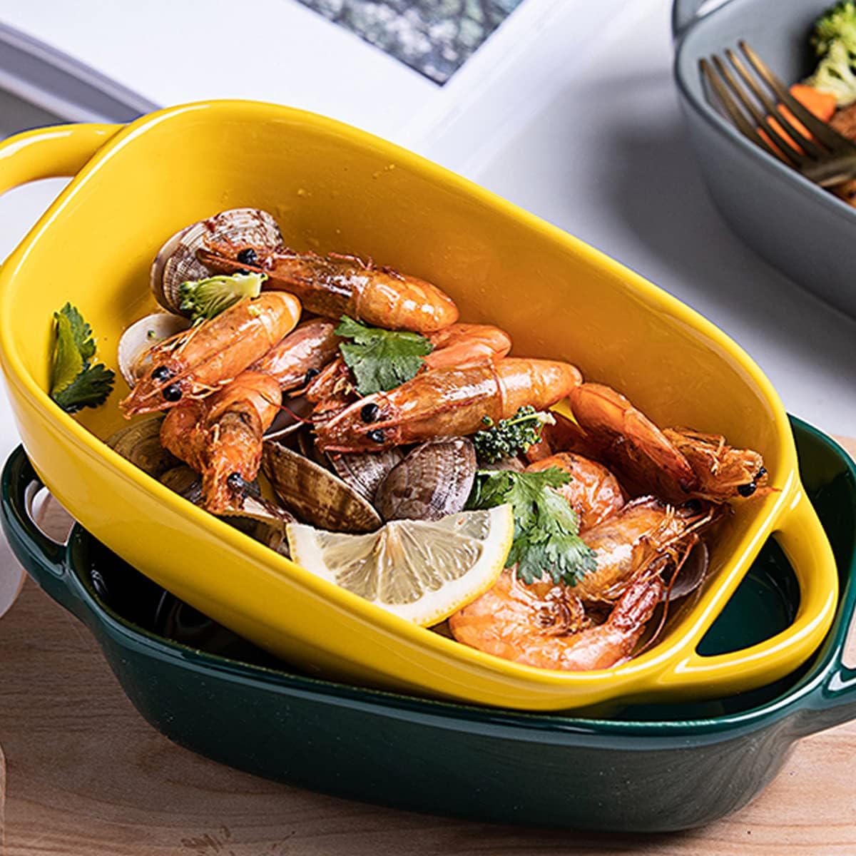 Baking Tray,Ceramic Bakeware,Porcelain Rectangular Baking Dish, Baking Pan Lasagna Pan Serving Bakeware 9 X 4.9 X 2 Inches, Set of 2,B (Color : B) (Color : C) (Color : B)