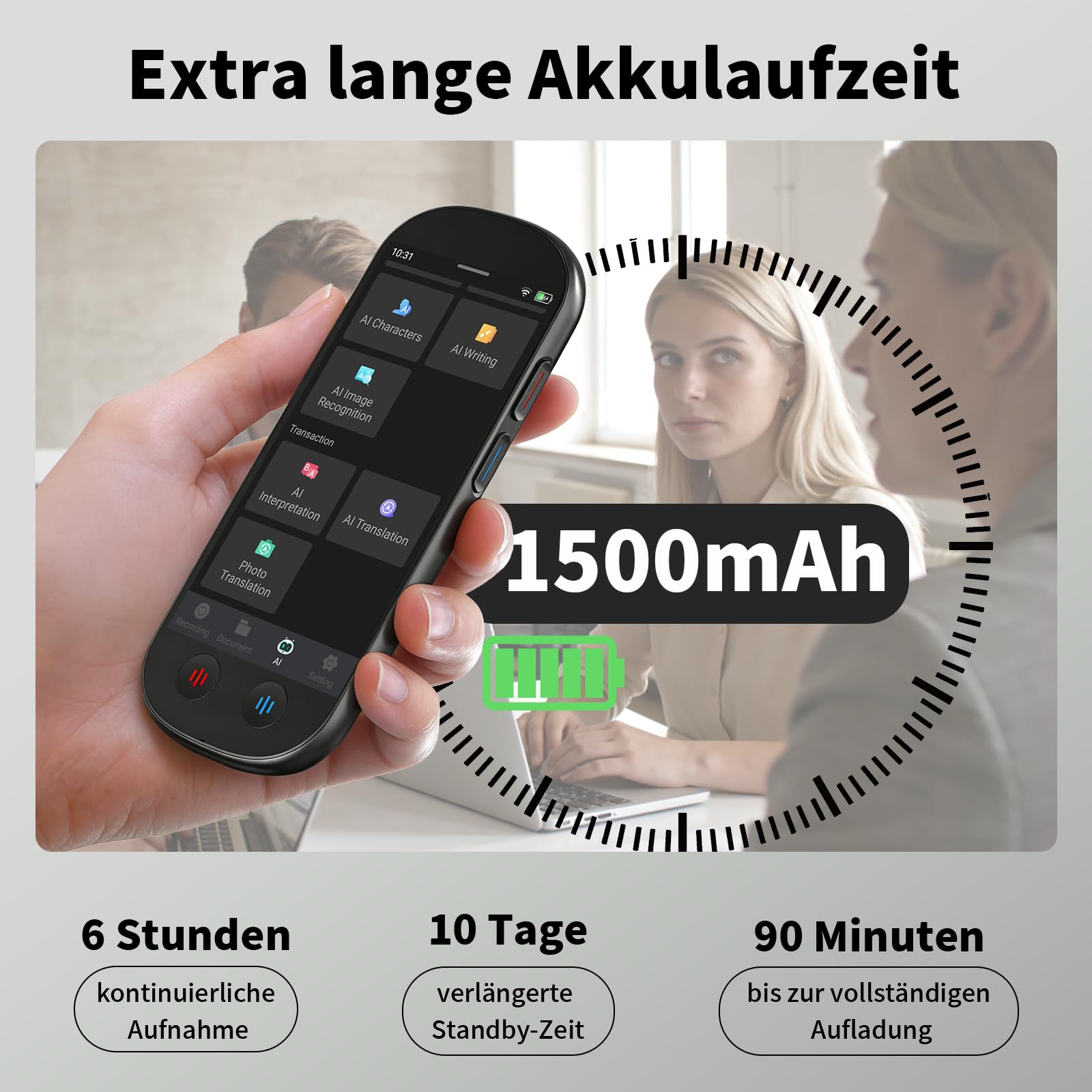 Note AI Digitales Diktiergerät mit Playback,80GB aufnahmegerät Unterstützt kostenlose Online-Transkription, Zusammenfassung und Übersetzung in 134 Sprachen,Voice Recorder Für Meetings/Vorlesungen