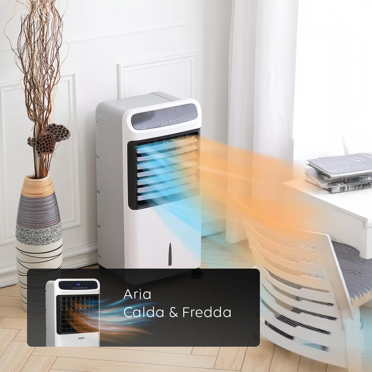 TRIOCLIMA+ Raffrescatore 10 litri Aria Calda Aria Fredda e Umidificatore Portatile 2000 Watt con Telecomando e Timer con Display Digitale 10 Litri