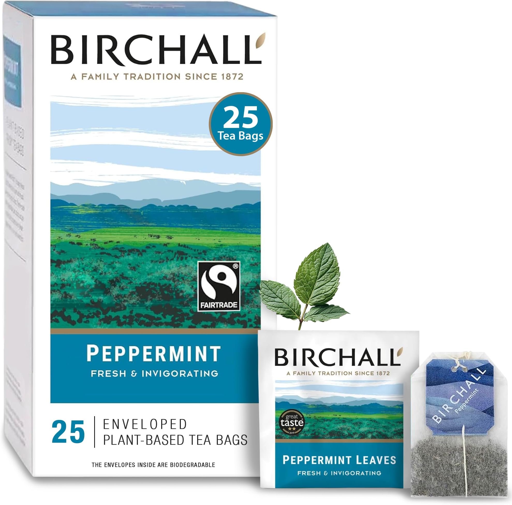 Tea Bags, Peppermint Tea Gift Set, Caffeine Free Tea Bursting with Full Flavour, Perfect Vegan Gifts, 25 Enveloped Plant-Based Tea Bags