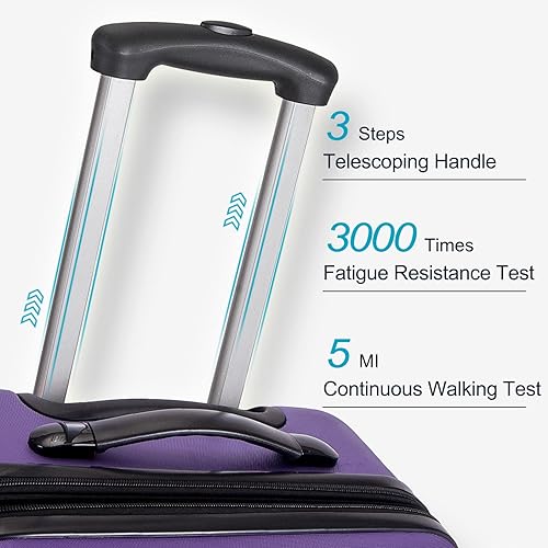 Miniatura 8 de Merax Conjuntos de equipaje con candado TSA y ruedas giratorias, equipaje de mano rígido conjunto de maleta ligera, A-Púrpura 3 piezas