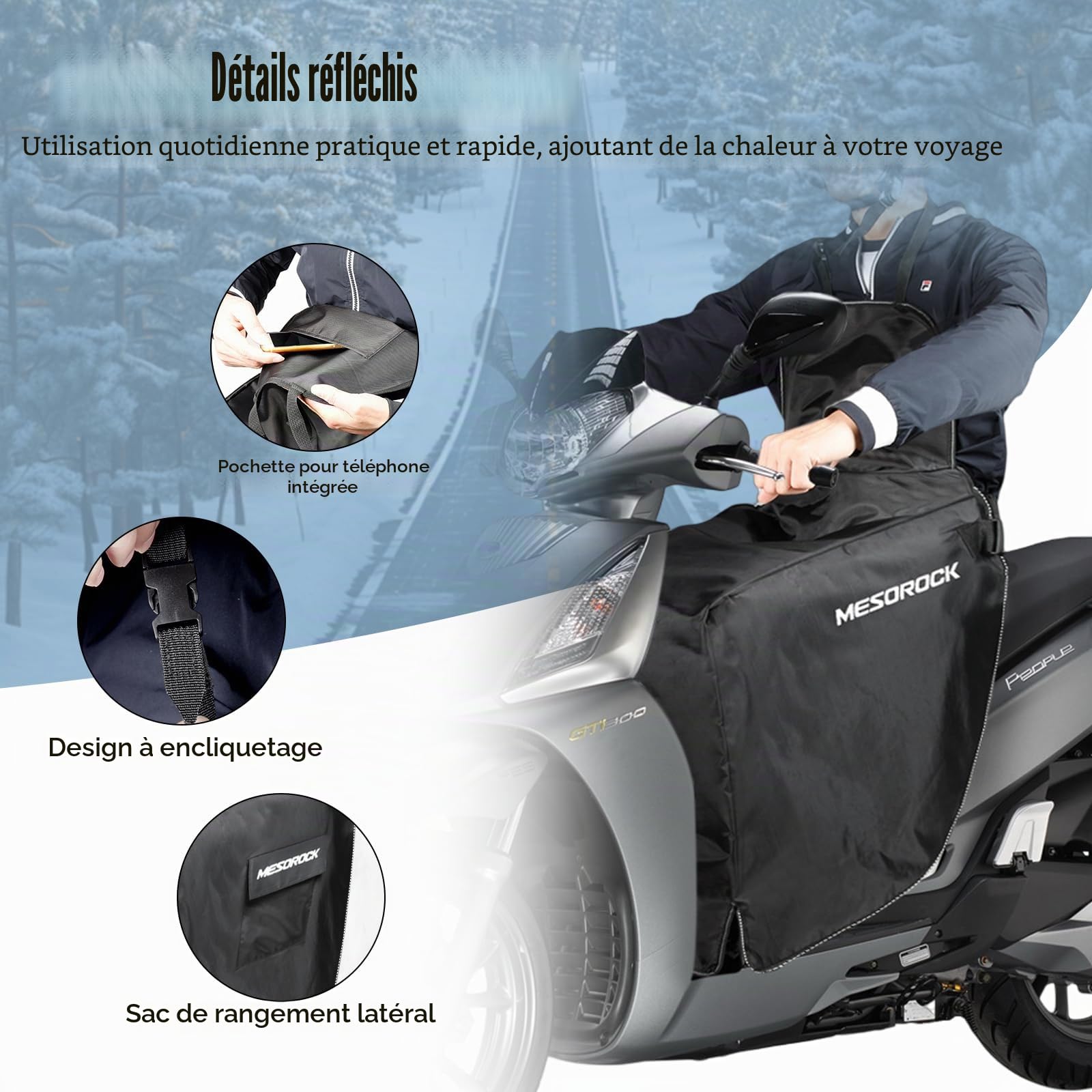 Couvre-Jambes Universel, Tablier Scooter, Couverture De Tablier pour Scooter avec des Bandes Réfléchissantes, Imperméable, Coupe-Vent, Tablier Couvre Jambe Scooter pour Scooter Voitures Électriques