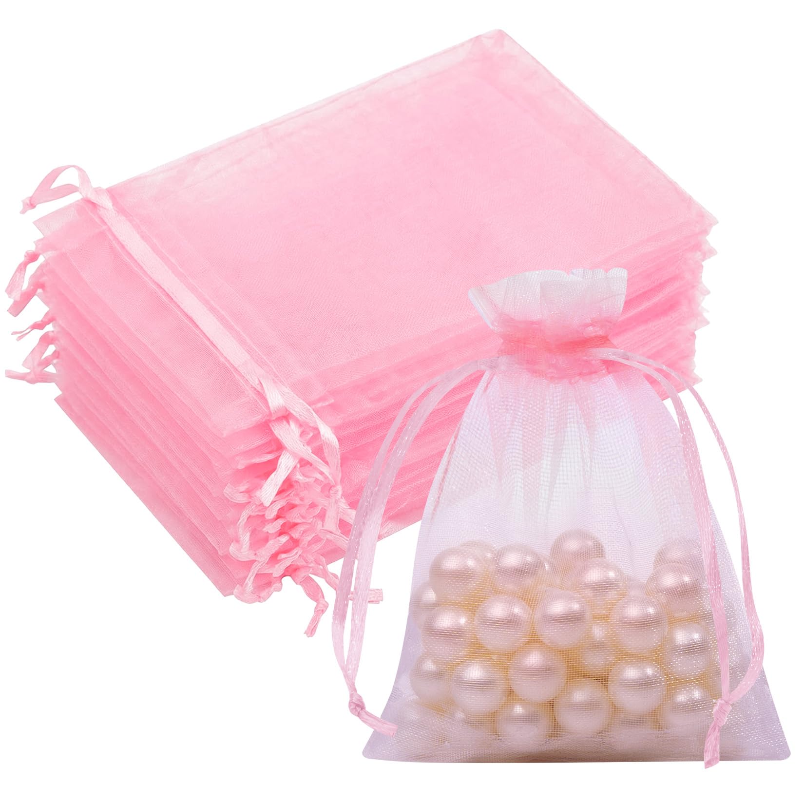 50PCS Pink Organza Bags 3x4, Small Gift Bags for Women, Mesh Pouches Drawstring Packaging Baggies for Jewelry Goodie Soap Candy Wedding Favors Birthday Party Baby Shower Halloween Christmas