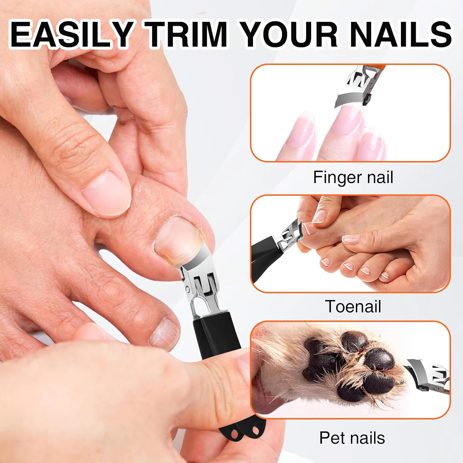 2 PCS Wide Jaw Opening Anti Splash Slanted Nail Clipper with Nail File, Oblique Angled Clippers for Ingrown Toenails