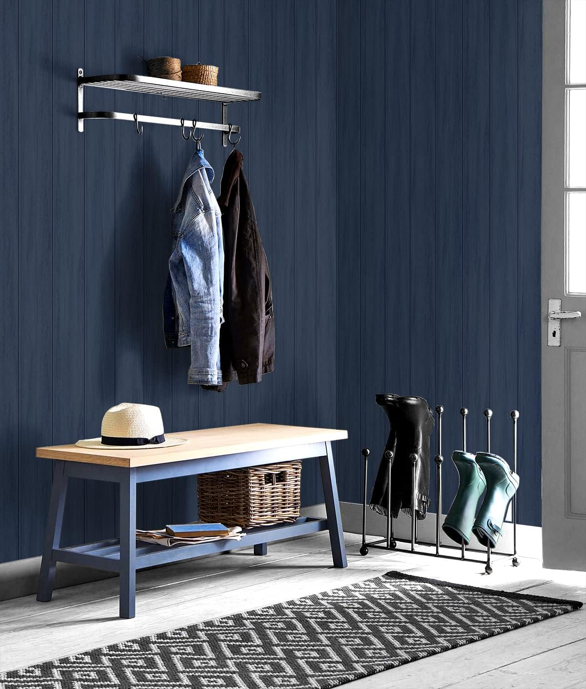 NextWall Faux Wood Panel Peel and Stick Wallpaper (Naval Blue)