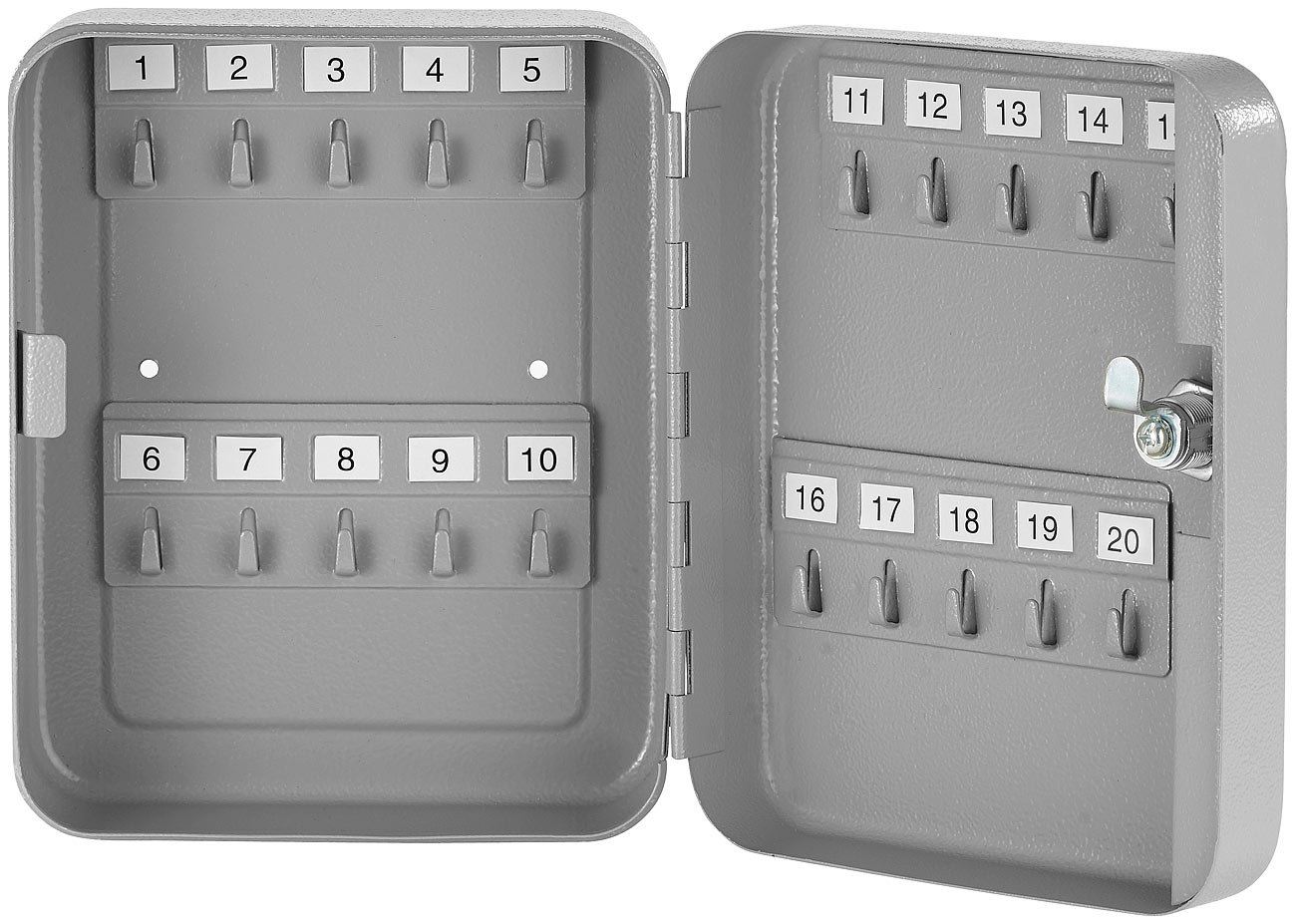 Xcase Schlüsselkasten Metall: Stahl-Schlüsselschrank für 20 Schlüssel mit 2 Sicherheitsschlüsseln (Safe für Haus-Schlüssel, Schlüsselsafe mit Haken, Tresor) Baumarkt
