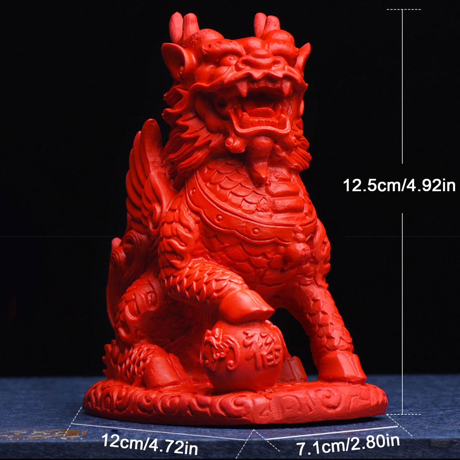 Feng Shui Set di Due Statue di Cinabro Rosso Chi Lin/Kylin Ricchezza Prosperità, Decorazione per La Casa Attira Ricchezza e Buona Fortuna