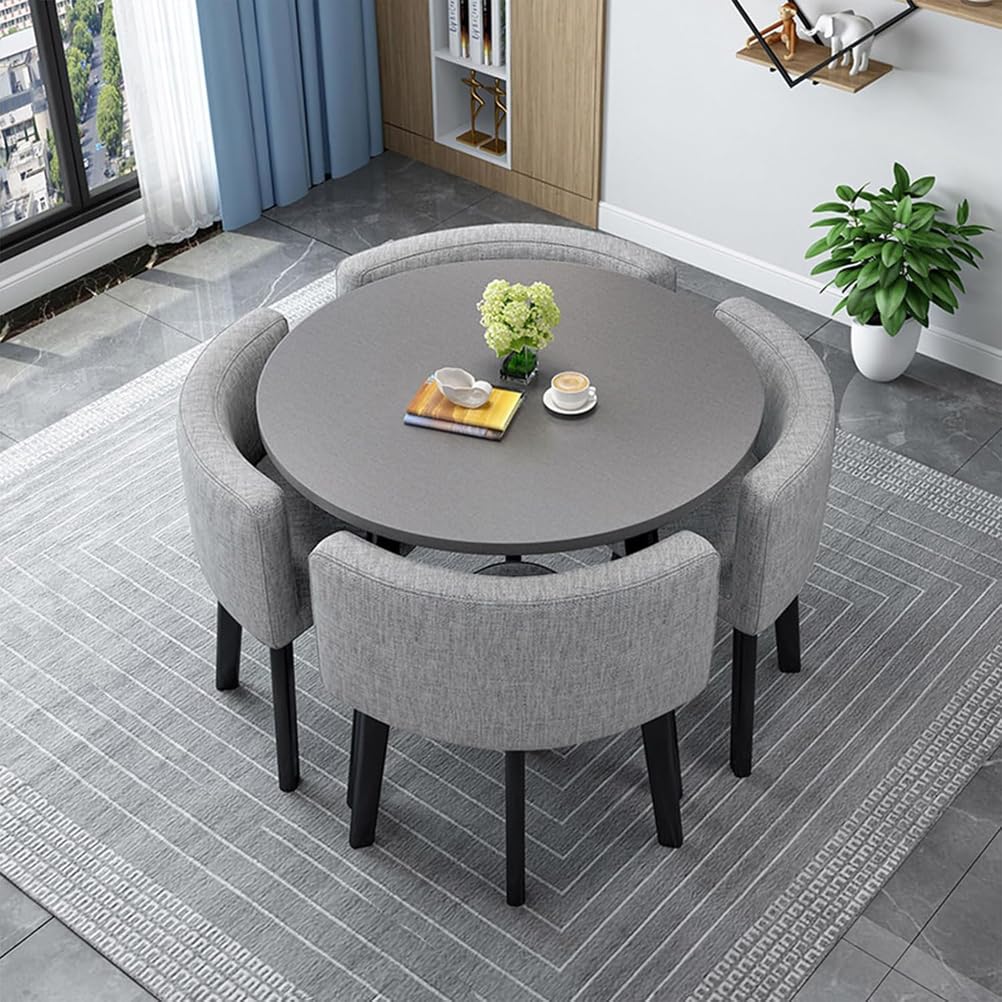 AYCDL Modern Dining Table Set with 4 Durable Chairs Compact Round/Square Kitchen Furniture Ideal for Home Conference and Meeting Rooms 90cm Size Stylish Rec,07-90cm