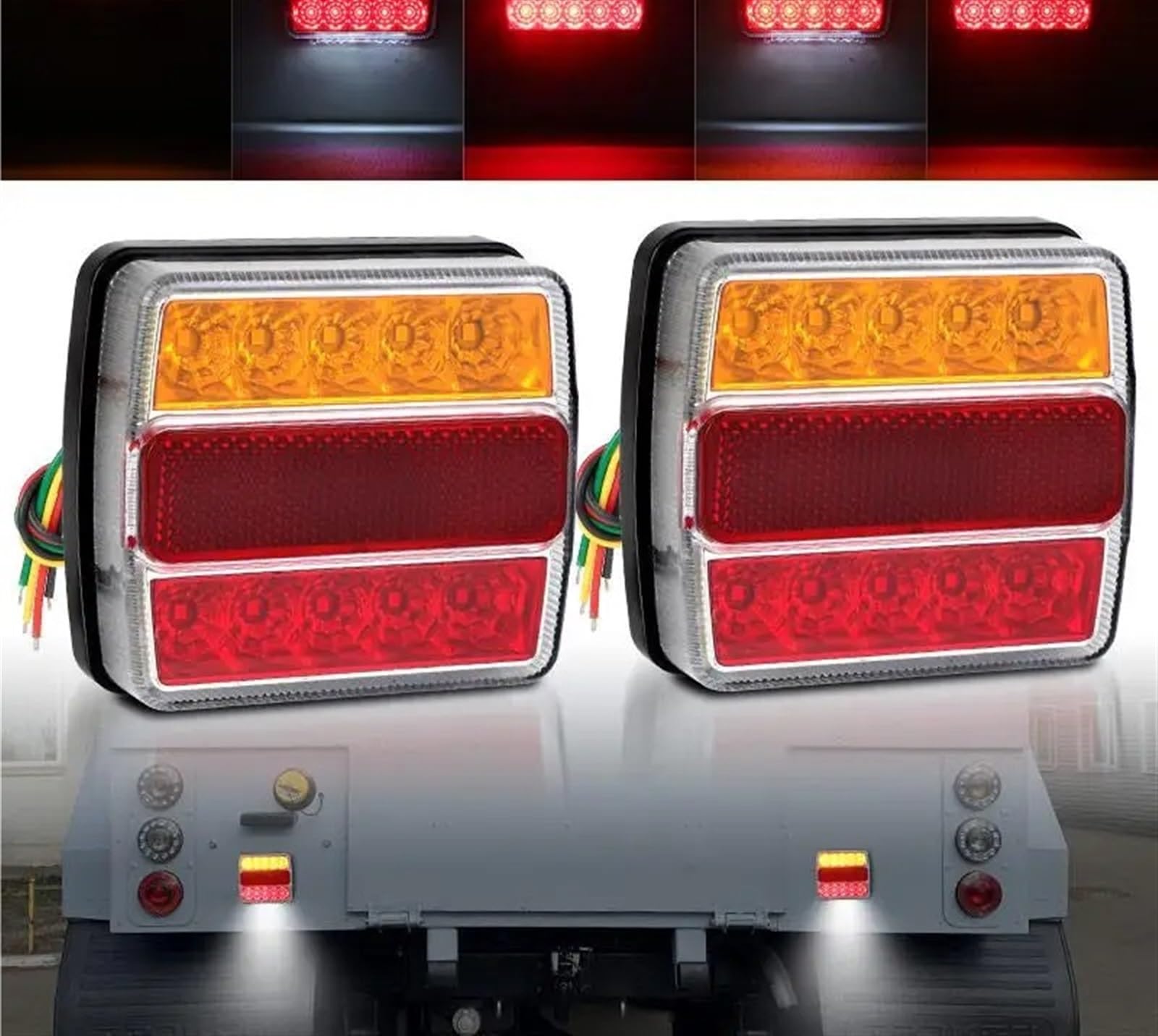 Pilotos Traseros Luz LED Freno Trasero Cuadrada 4 Pulgadas con Lámpara Placa Matrícula, Luz Indicadora Señal Giro, Luces Traseras para Camión, Remolque, Furgoneta 4x4 Set Iluminación Trasera