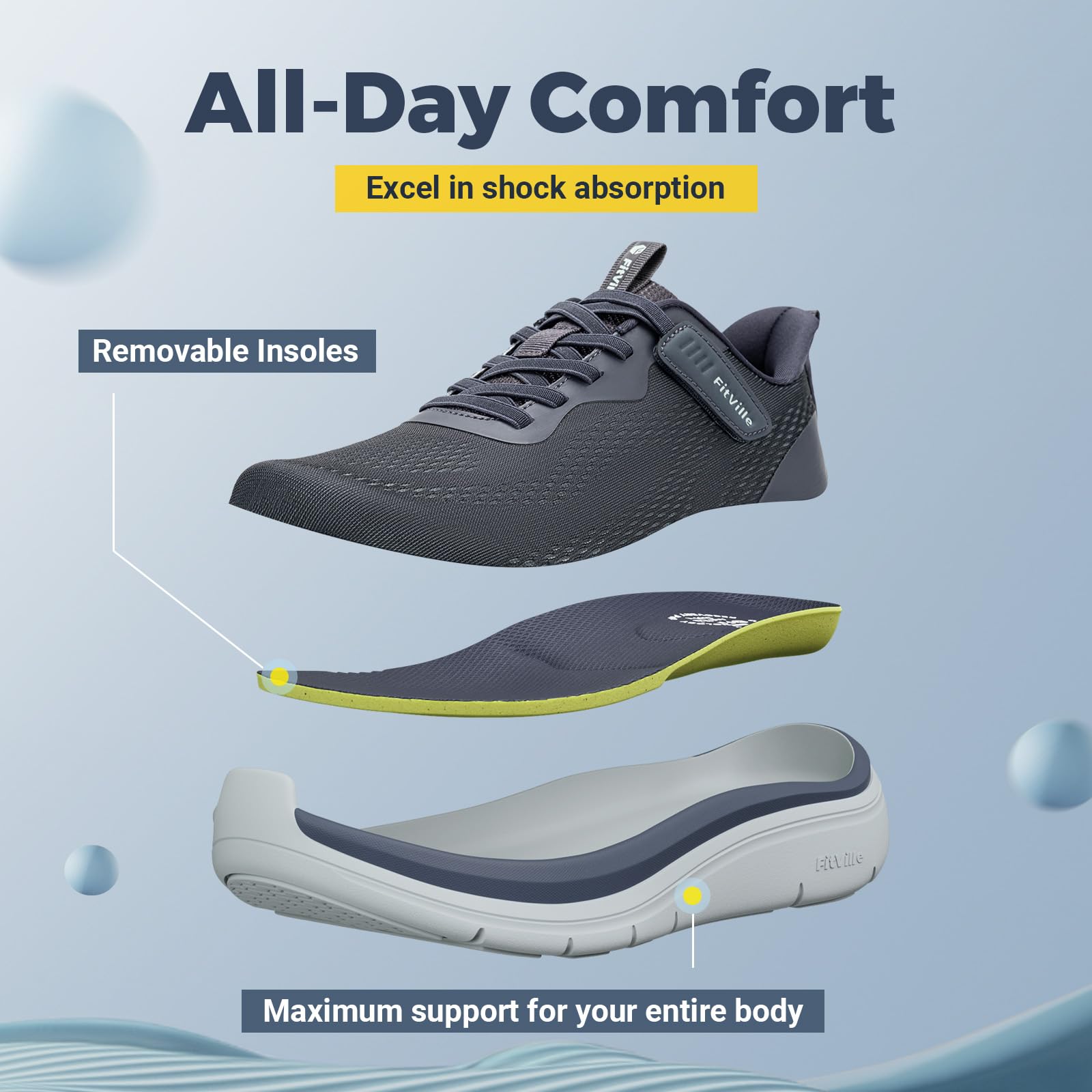 FitVille Extra Weit Walkingschuhe Leichte Sneaker Herren Für Breite Füße Bequeme rutschfeste Sportschuhe Atmungsaktive Turnschuhe mit Klettverschluss