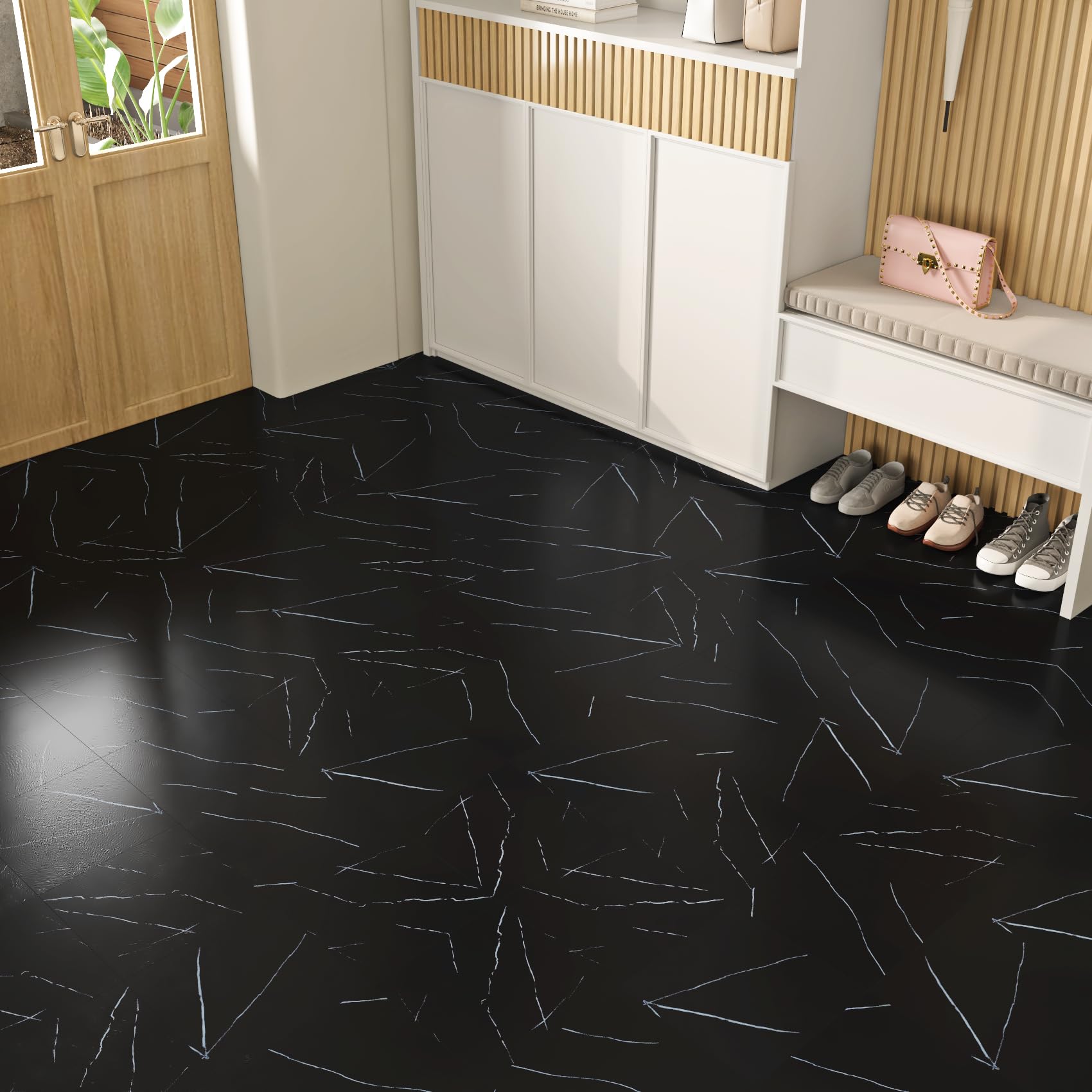 ReWallpaper 30 Baldosas Vinilo Suelo Autoadhesivo Mate 30cmx30cm Suelo Adhesivo para Baño Marmol Negro Piso Vinilico Adhesivo para Salon Habitación Revestimiento PVC Decorativas Suelos