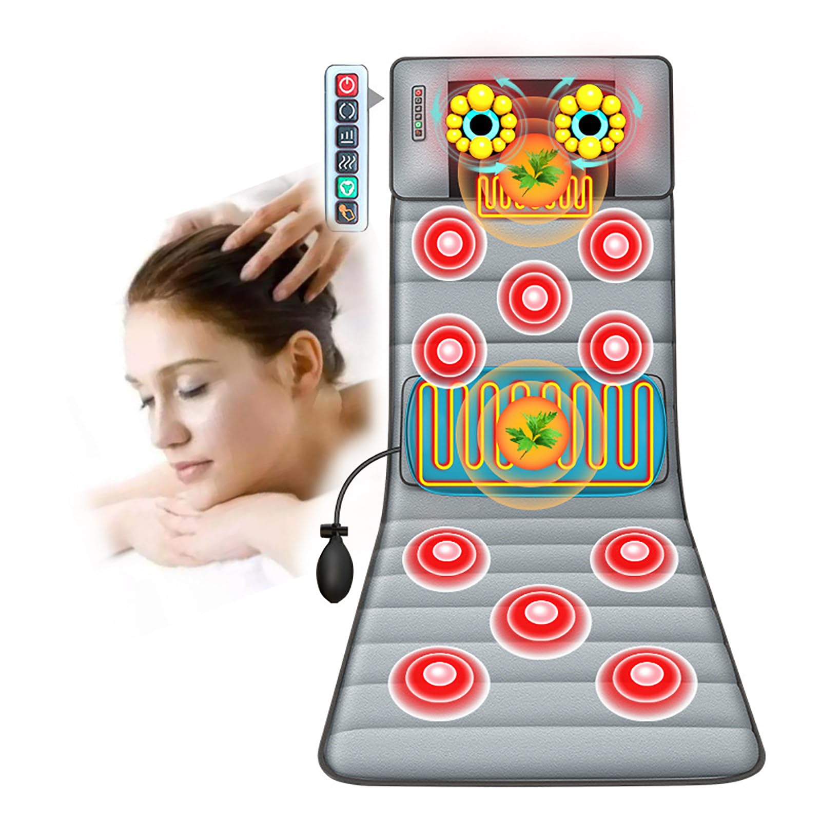 Esterilla de Masaje eléctrica de Cuerpo Completo con 30 Cabezales de Masaje de amasamiento Shiatsu para Cuello y 10 Motores vibratorios Que Proporciona Vibraciones Suaves para Promover la relajación