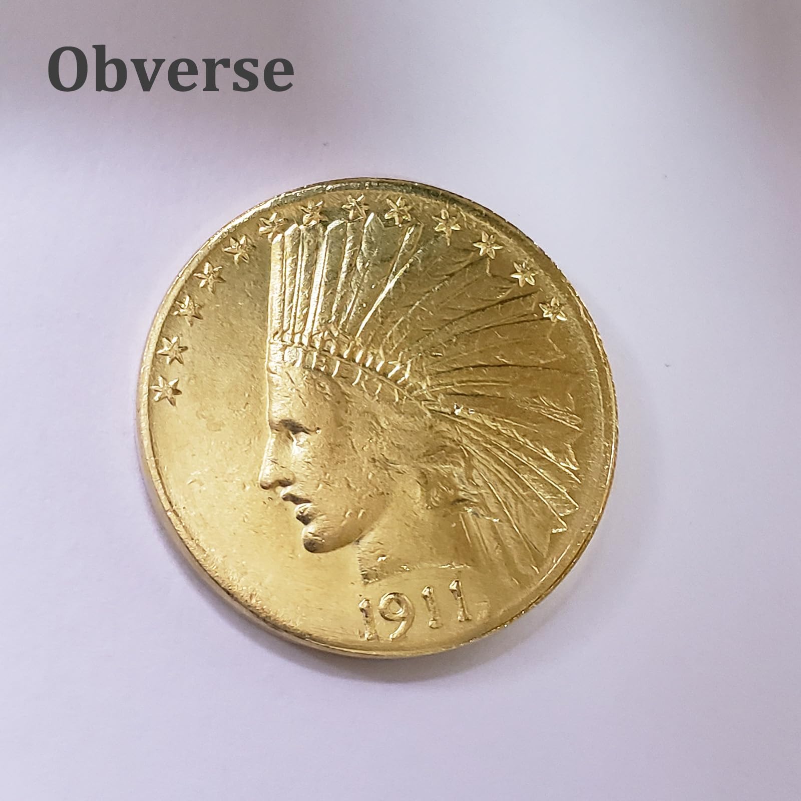 Pièce Commémorative Américaine Liberty Indian Head - 10 Dollars En Laiton Plaqué Argent Sterling 925