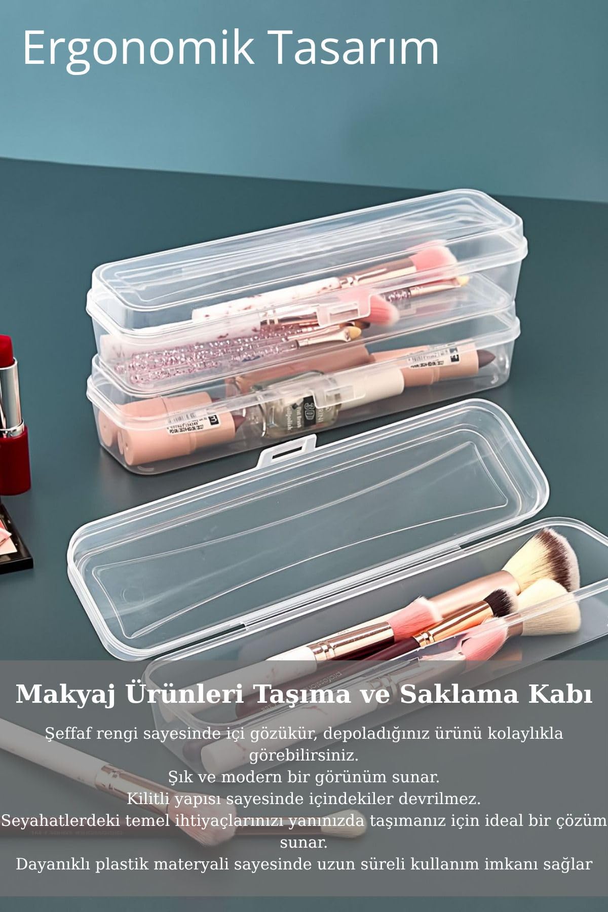 Mithra Life 3 Adet Diş Fırçası Aksesuar Makyaj Seyahat Şeffaf Plastik Saklama Kutusu MIT1238