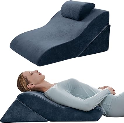Axelrod Bed Wedge Pillow Set Foam | Adjustable Pillows for Back, Leg and Knee Pain Relief | Post Surgery Ortho Pillow – Anti Snoring, Heartburn, Acid Reflux & GERD- Indigo