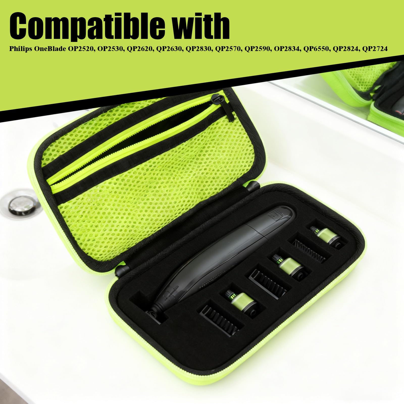 Porta Rasoio, Custodia Trimmer Portatile Custodia Rigida da Viaggio, Lama Robusta e Supporto Lame con Spugna, Impermeabile Borsa da Viaggio Rigida in EVA, Compatibile con Philips Oneblade