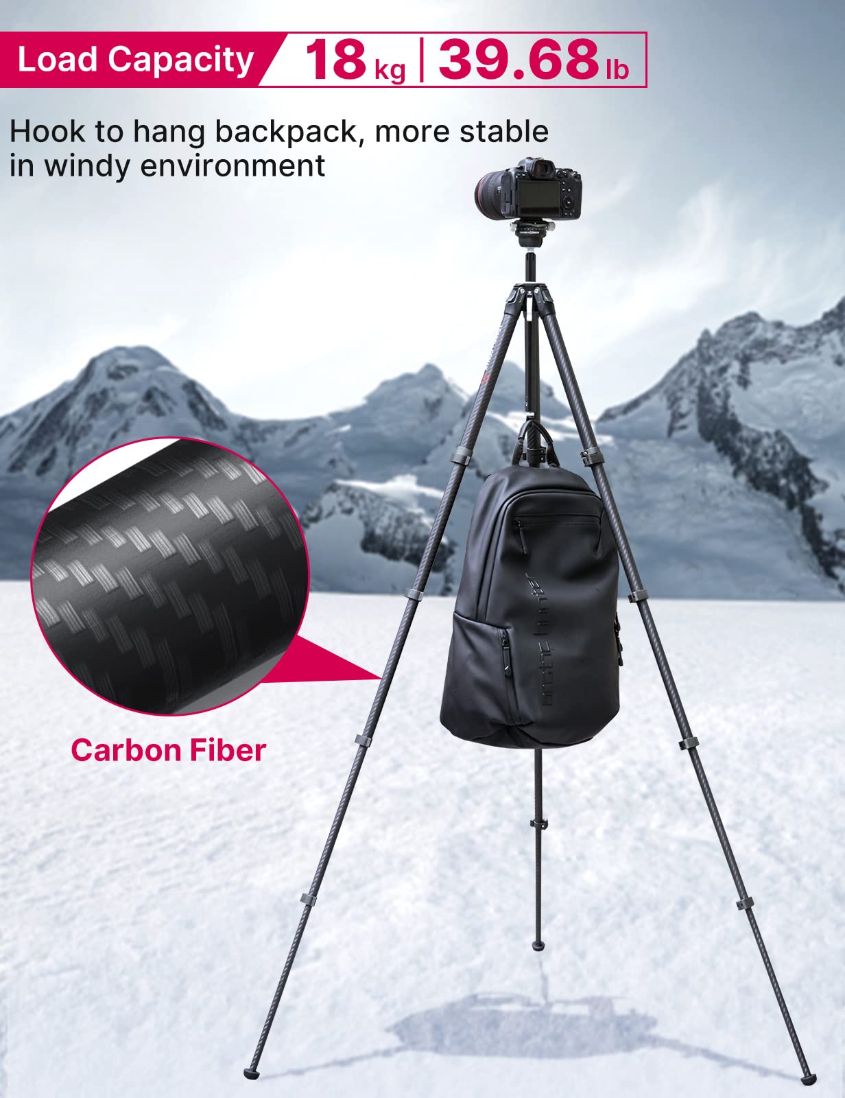 ULANZI Zero Y Trépied de Voyage en Carbone avec rotule panoramique à 360° et rlocation Rapide Arca, trépied photograhy avec Colonne Centrale Amovible, capacité de Charge de 18 kg pour Tous Les