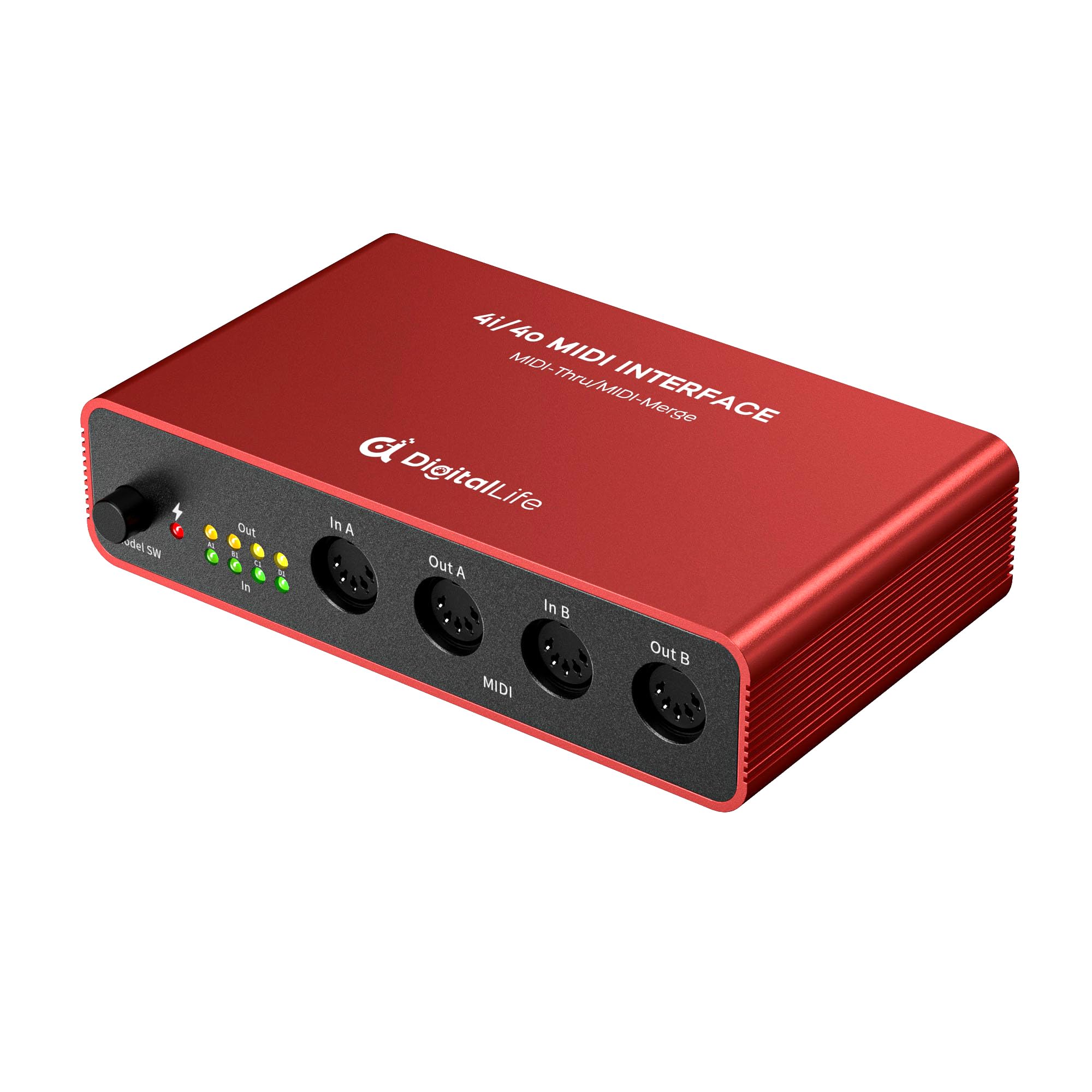 DigitalLife UMB05 Quad-I/O 5-PIN DIN MIDIインターフェース - MIDIスルーボックス、4入力/4出力 | MIDIマージボックス、入力/4出力 | 金属製 8つのLEDインジケーター, DriverGenius日本代理販売