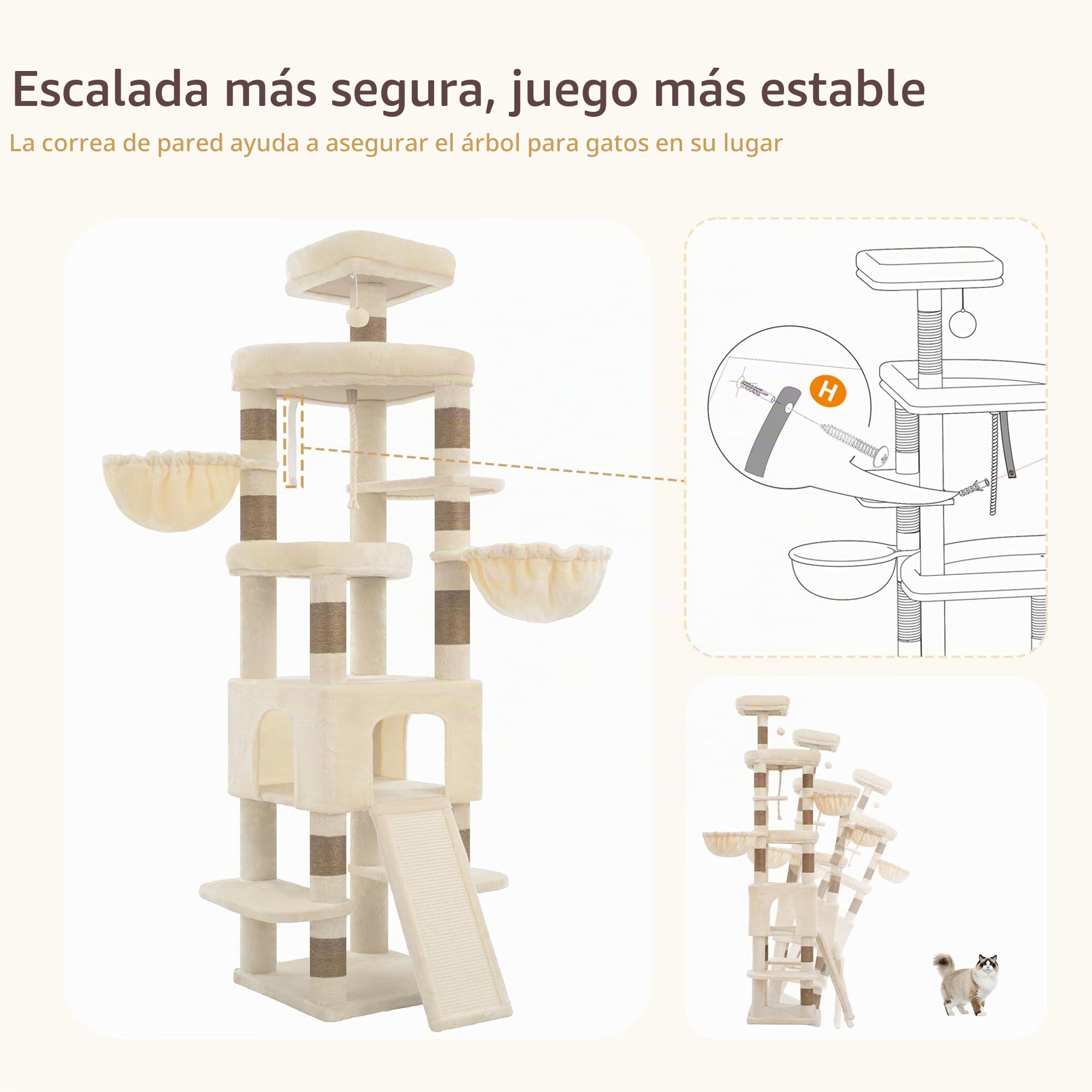 Heybly Árbol para Gatos XXL 210 cm, Beige HCT063MJ