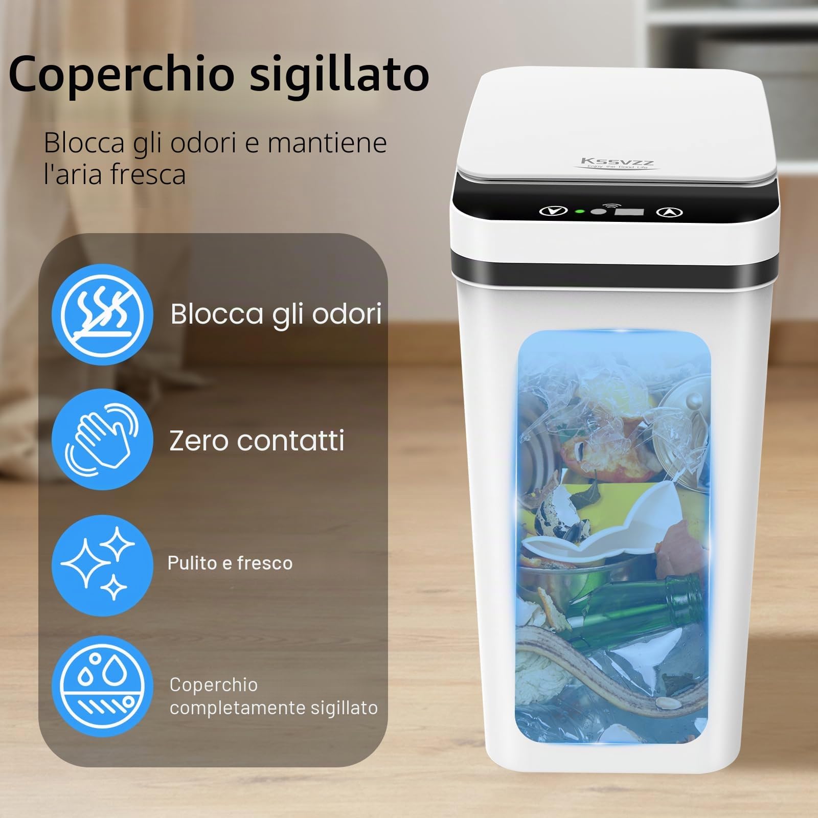 Kssvzz Confezione da 2 Pattumiera Bagno Automatica, 9.5L Sensore di Movimento Piccola Pattumiera Intelligente con Coperchio, Cestino Bagno Stretta, Pattumiera per Camera da Letto (Nero/Bianco)