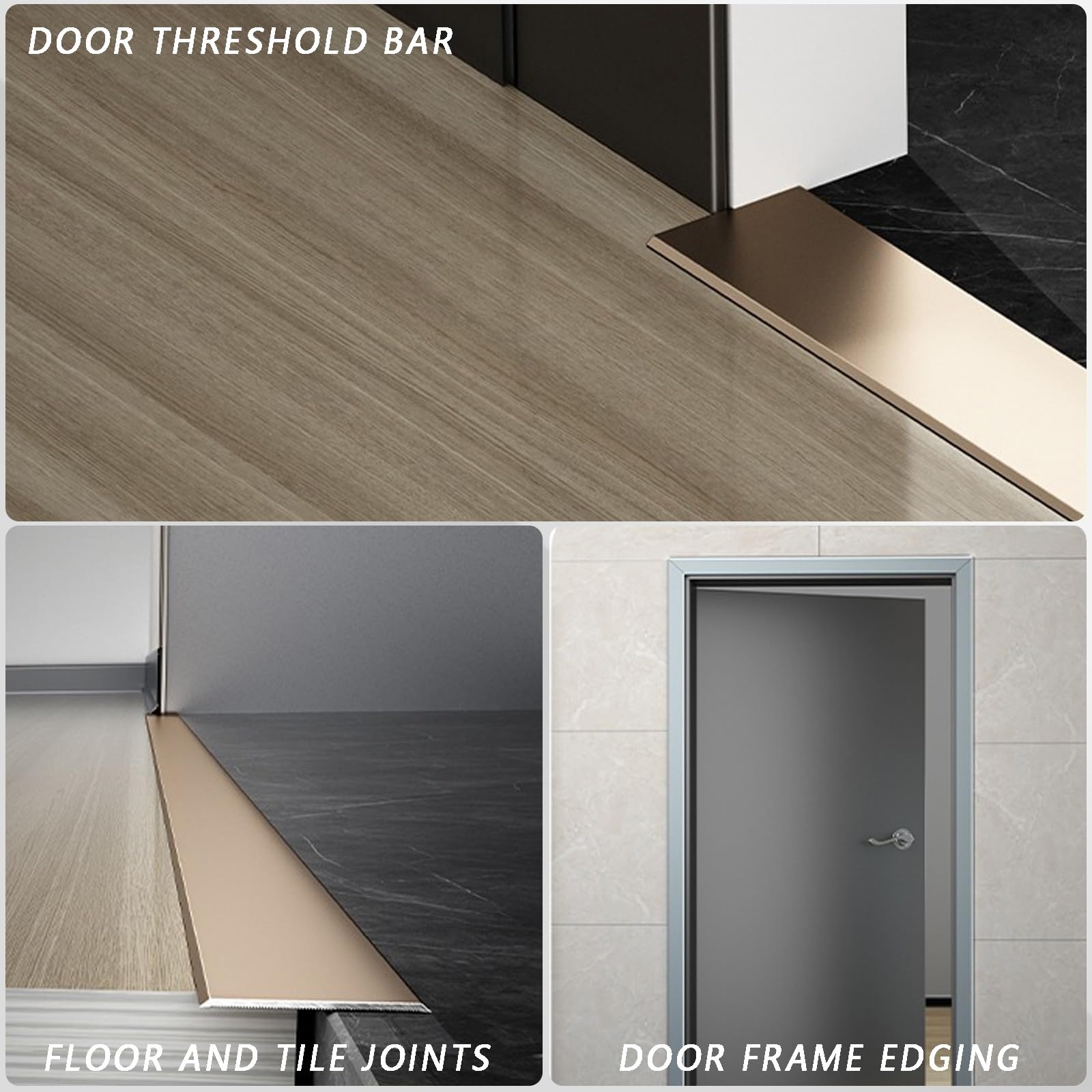 Aluminium-Übergangsstreifen, 90 cm, langlebiges Metallprofil für Laminat, Hartholz- und Fliesenböden, 60 mm breit, nahtloser Kantenschutz für glatte Bodenübergänge, 3 Stück